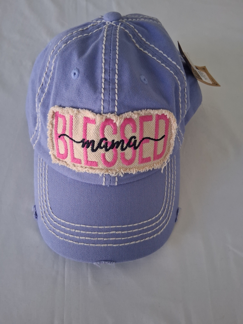 KBETHOS Distressed Vintage-Washed 'Blessed Mama' Hat Purple  Pink Embroidery